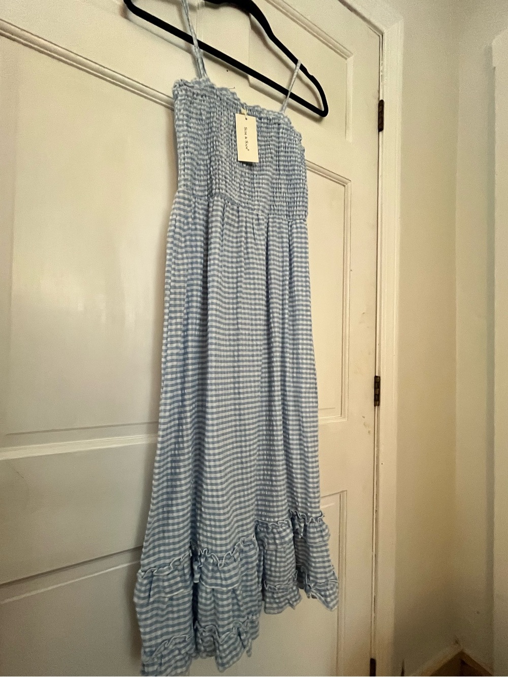 Baby blue gingham smocked dress
